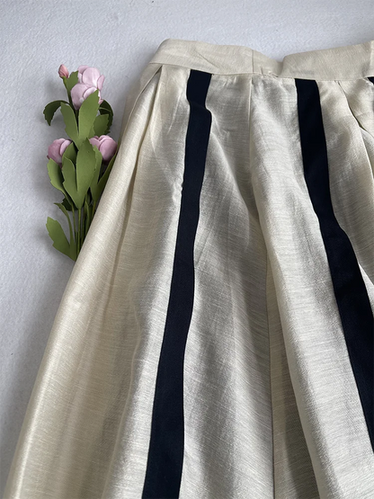 French Style Elegant A-LINE Pleated Striped Hepburn Skirt