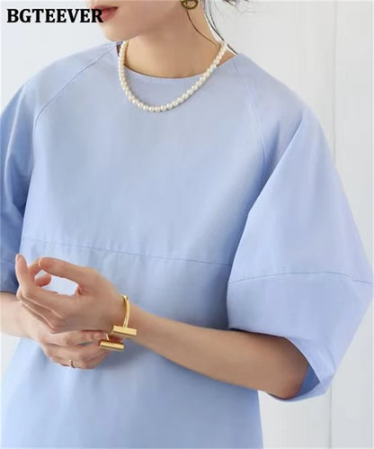BGTEEVER Casual Puff Sleeve Blouse | Summer O-Neck Loose Top