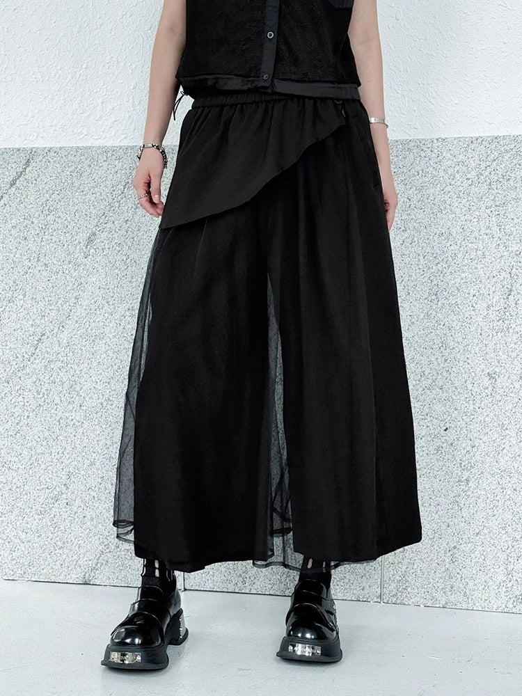 EAM Mesh Wide Leg Pants | High Waist Elastic Trousers -  Écru Doux