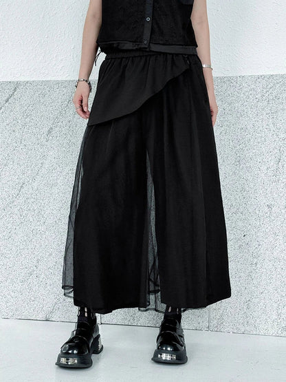 EAM Mesh Wide Leg Pants | High Waist Elastic Trousers -  Écru Doux