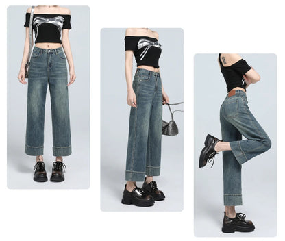 Stylish High-Waist Cropped Stretch Straight Jeans