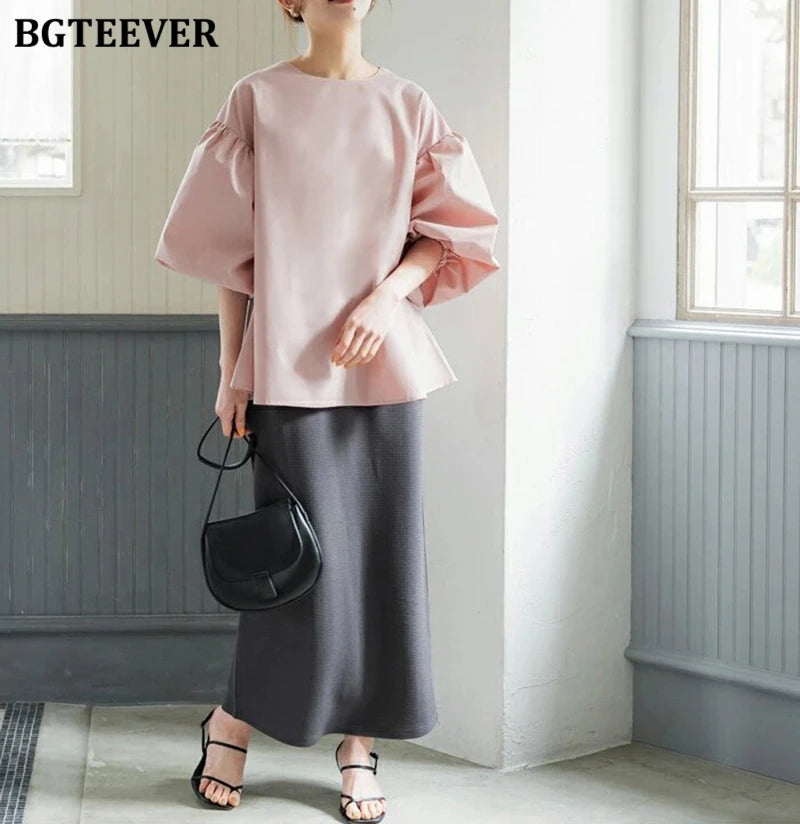 BGTEEVER Vintage Puff Sleeve Blouse | Spring Summer Lace-Up