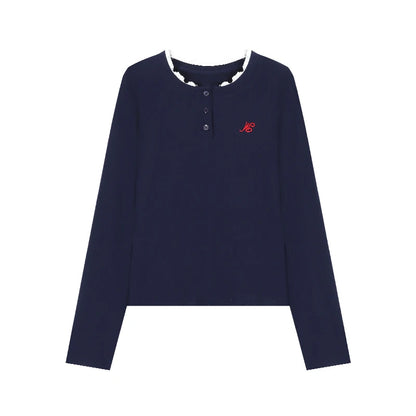 Long Sleeves O-neck T-shirt with Fake Two-piece Top