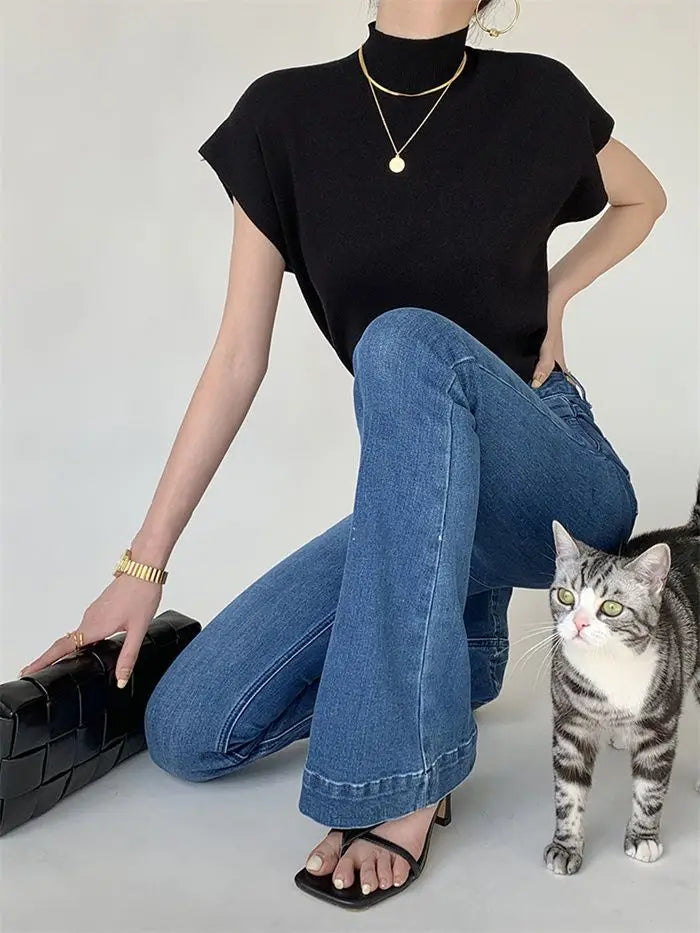 French Half-high Neck Vest Knitted Niche Design T-shirt