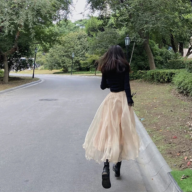 Gidyq かわいいシフォンフリル Aラインスカート