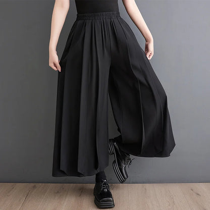 Black Pleated High Waisted Vintage Office Baggy Wide Leg Pants