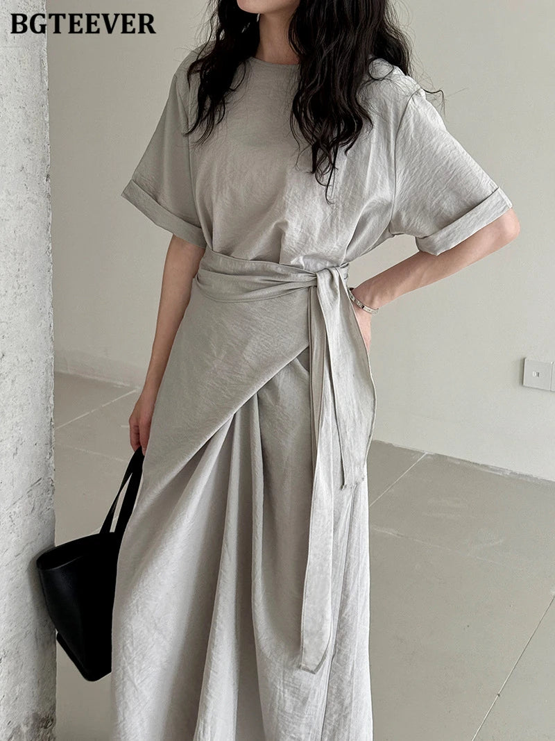 BGTEEVER Summer A-Line Dress | Slim Waist O-Neck Mid-Length