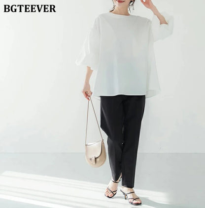 BGTEEVER Vintage Puff Sleeve Blouse | Spring Summer Lace-Up