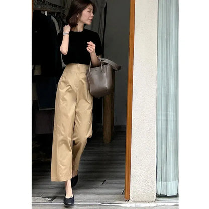 French Style Summer Wide Leg Elegant Temperament Ankle-Length Pants