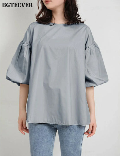 BGTEEVER Vintage Puff Sleeve Blouse | Spring Summer Lace-Up