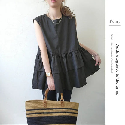 Japanese Style Ruffle Vest Top | Loose Fit Layered Blouse -  Écru Doux