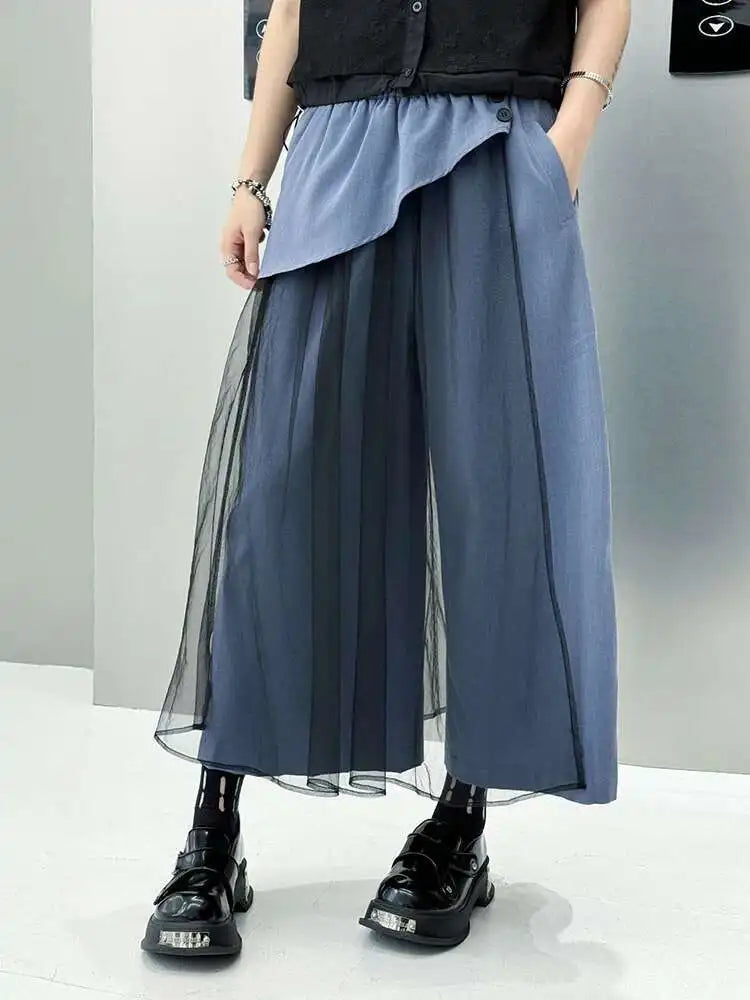 EAM Mesh Wide Leg Pants | High Waist Elastic Trousers -  Écru Doux