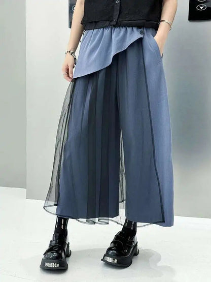 EAM Mesh Wide Leg Pants | High Waist Elastic Trousers -  Écru Doux