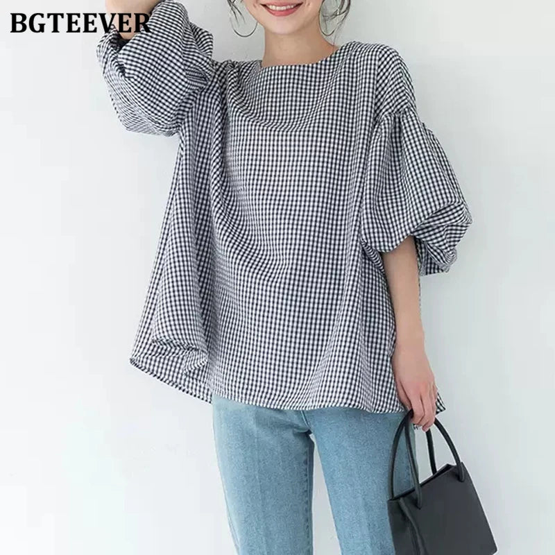 BGTEEVER Vintage Puff Sleeve Blouse | Spring Summer Lace-Up