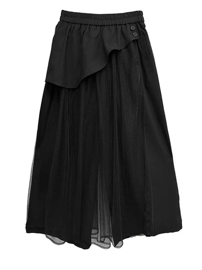 EAM Mesh Wide Leg Pants | High Waist Elastic Trousers -  Écru Doux