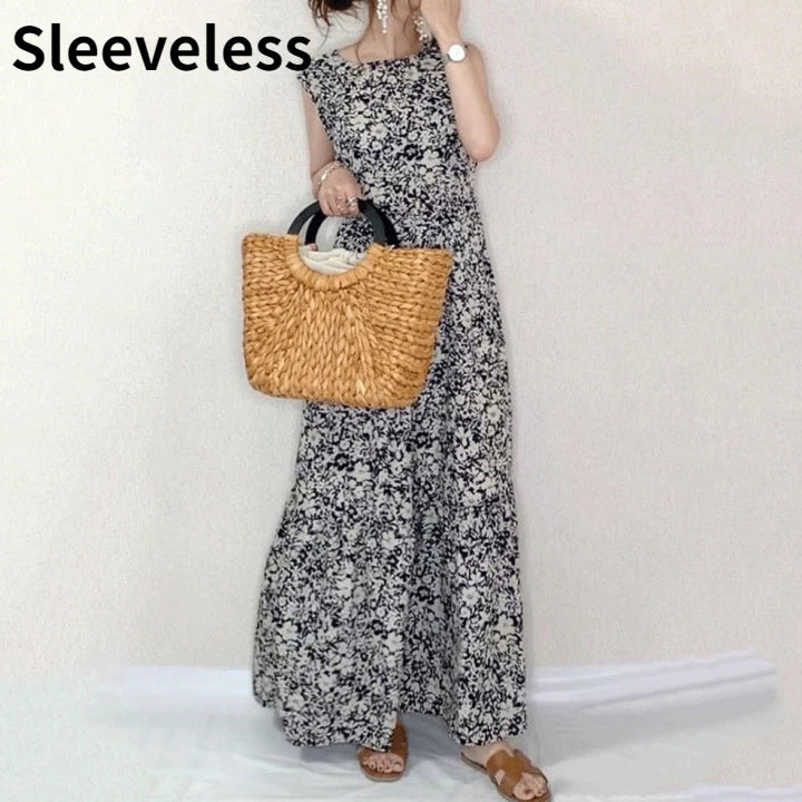 Kuzuwata New Ruffle Sleeve High Waist Robe Floral Print Maxi Dress