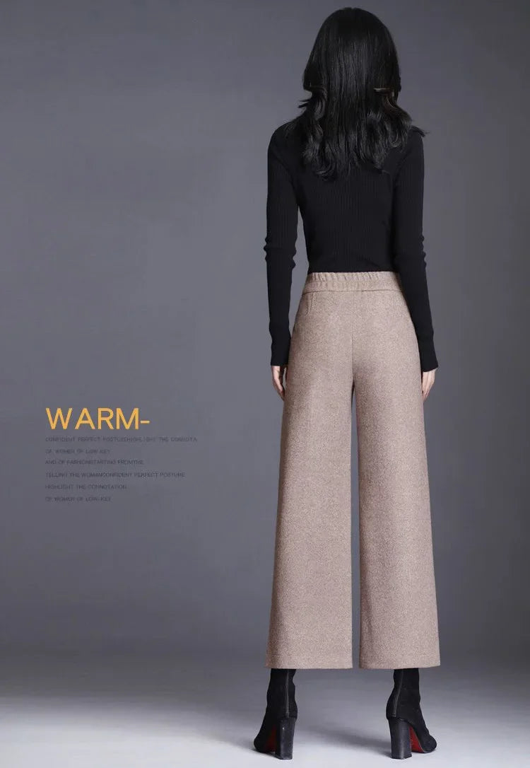 Autumn / Winter Woollen Wide Leg Ankle Length Pants