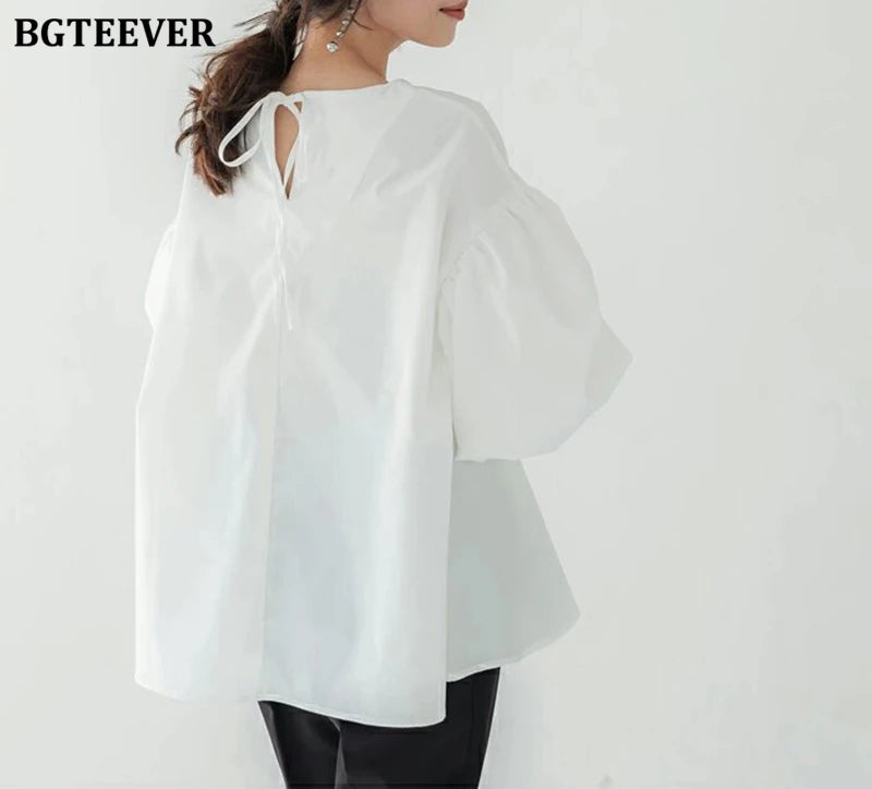 BGTEEVER Vintage Puff Sleeve Blouse | Spring Summer Lace-Up