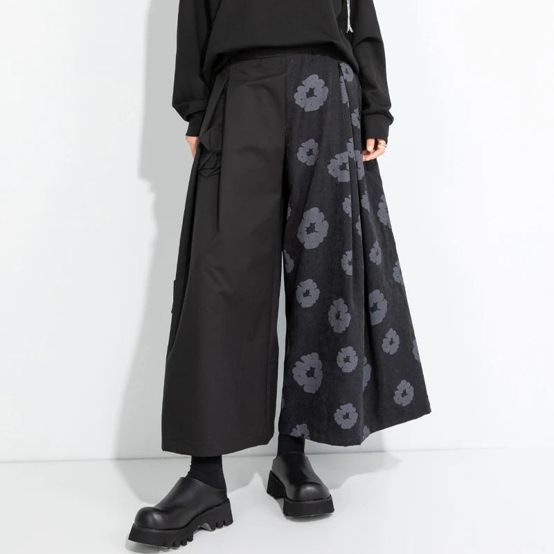 Black Floral Wide Leg Pants |  Vintage High Waist Trousers -  Écru Doux