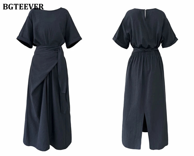 BGTEEVER Summer A-Line Dress | Slim Waist O-Neck Mid-Length
