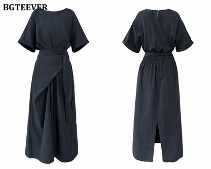 BGTEEVER Summer A-Line Dress | Slim Waist O-Neck Mid-Length