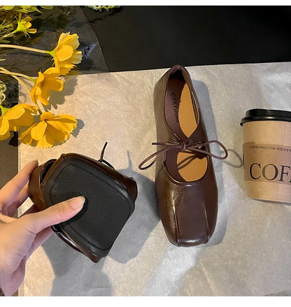 Soft Leather Ballet Flats with Butterfly Knot for Women