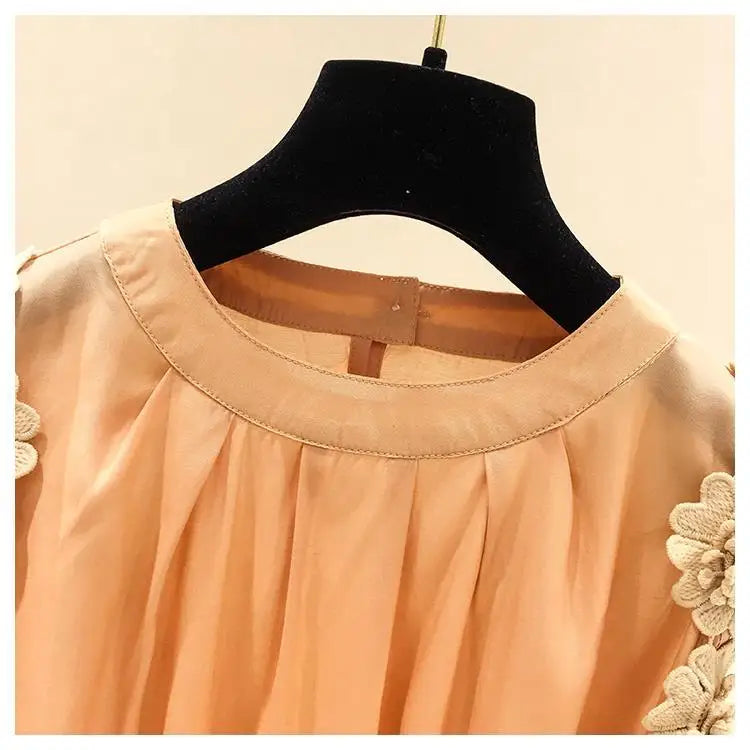 Hollow Out Appliqué Women's Off-Shoulder Shirt Summer Casual 3/4 Sleeve Blouse