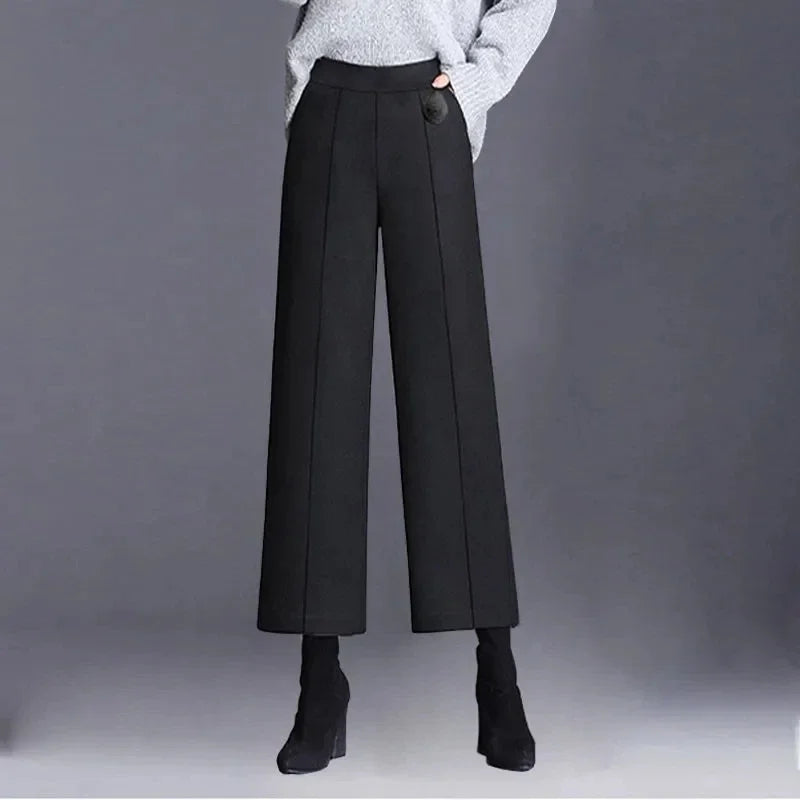 Autumn / Winter Woollen Wide Leg Ankle Length Pants