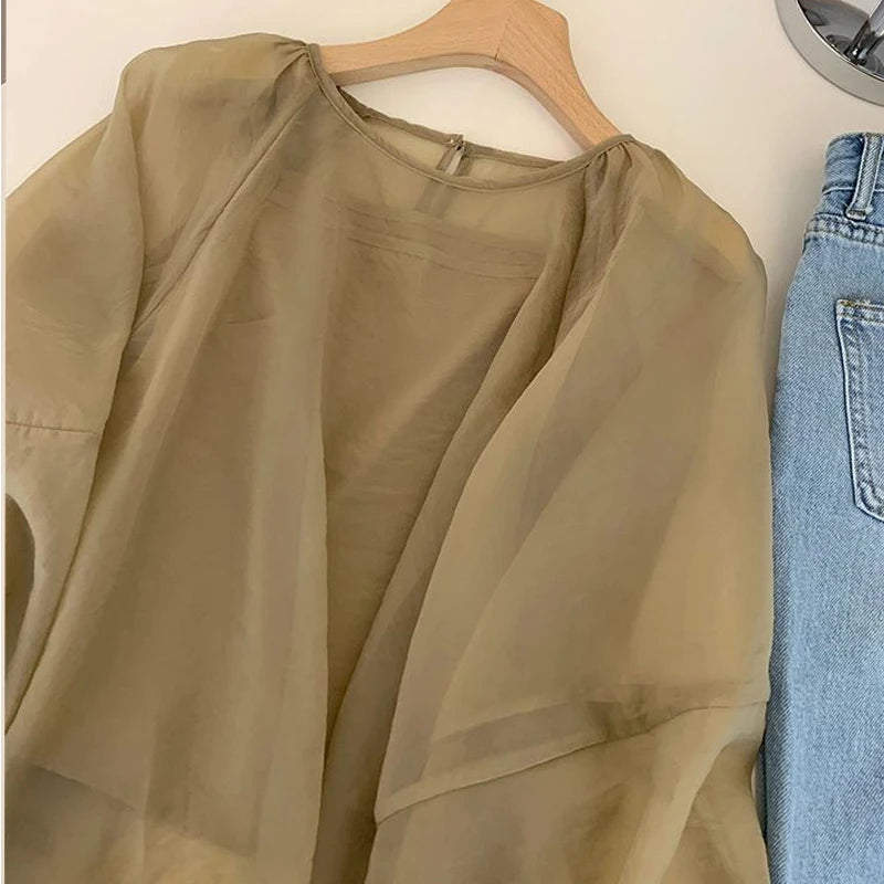 Women Summer Vintage Elegant Breathable Pullovers Thin Style Blouse