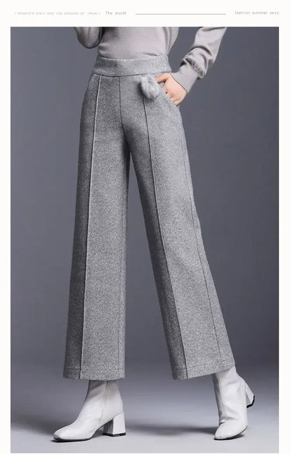 Autumn / Winter Woollen Wide Leg Ankle Length Pants