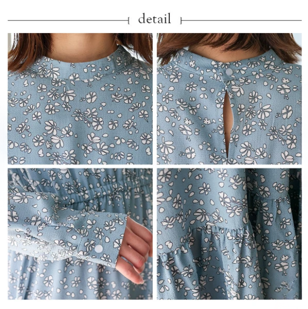 Floral Print Maxi Dress | Long Sleeve Tiered Midi Dress -  Écru Doux