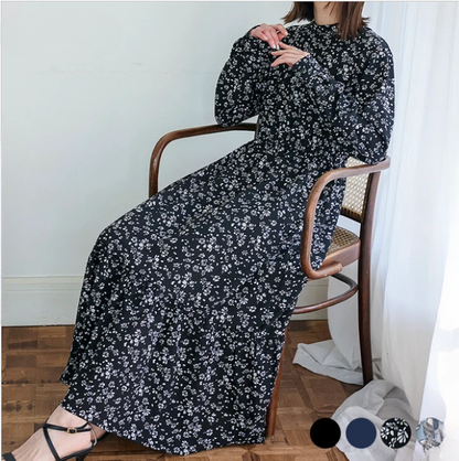 Floral Print Maxi Dress | Long Sleeve Tiered Midi Dress -  Écru Doux
