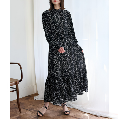 Floral Print Maxi Dress | Long Sleeve Tiered Midi Dress -  Écru Doux
