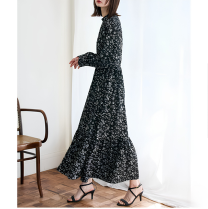 Floral Print Maxi Dress | Long Sleeve Tiered Midi Dress -  Écru Doux