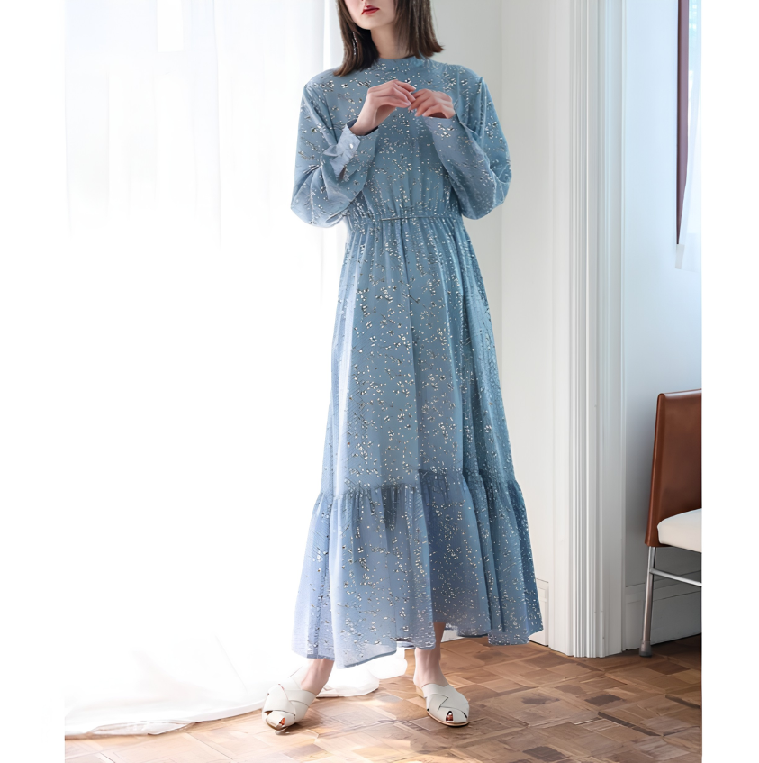 Floral Print Maxi Dress | Long Sleeve Tiered Midi Dress -  Écru Doux