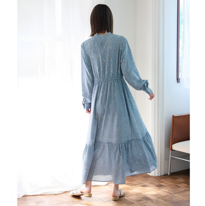 Floral Print Maxi Dress | Long Sleeve Tiered Midi Dress -  Écru Doux