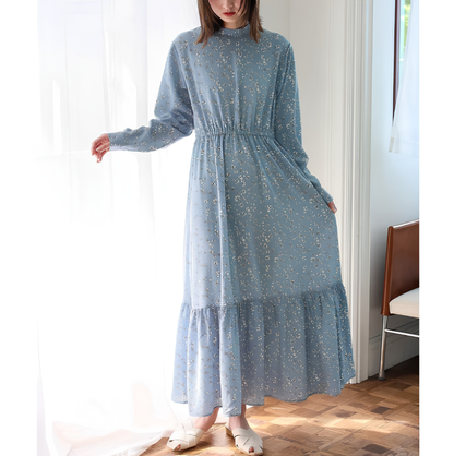 Floral Print Maxi Dress | Long Sleeve Tiered Midi Dress -  Écru Doux
