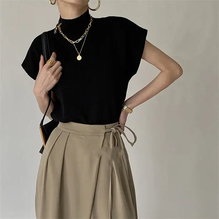 French Half-high Neck Vest Knitted Niche Design T-shirt