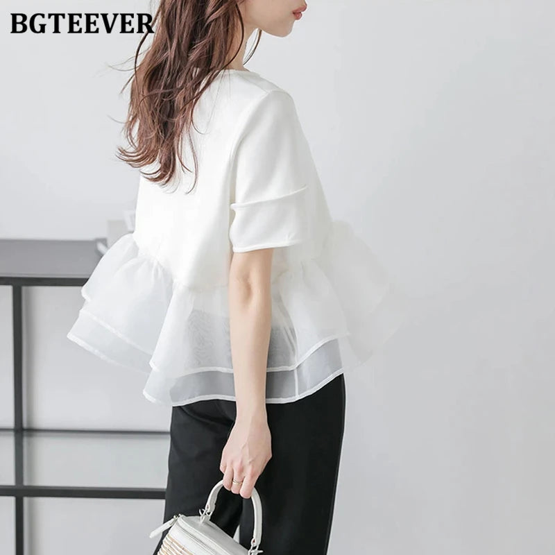 Japanese Style Short-Sleeved Ruffles Splicing T-Shirts