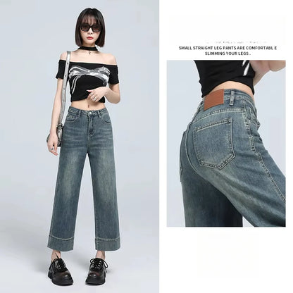 Stylish High-Waist Cropped Stretch Straight Jeans