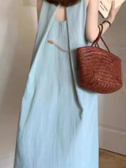 Vintage Sweet Robe Pleated Sleeveless Dress