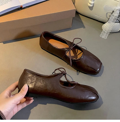 Soft Leather Ballet Flats with Butterfly Knot for Women