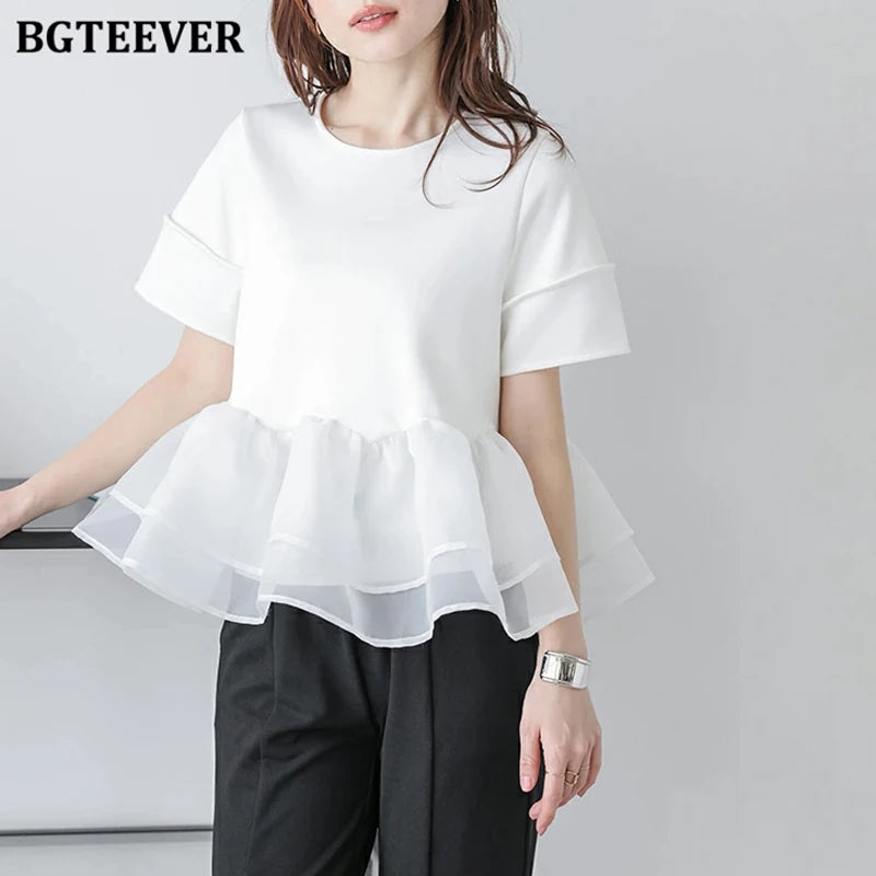 Japanese Style Short-Sleeved Ruffles Splicing T-Shirts