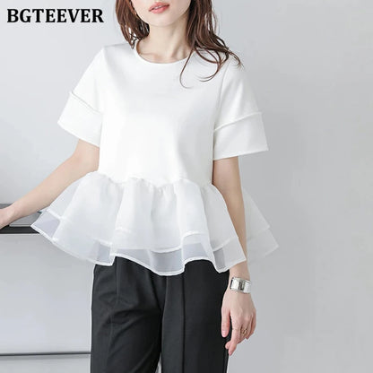 Japanese Style Short-Sleeved Ruffles Splicing T-Shirts