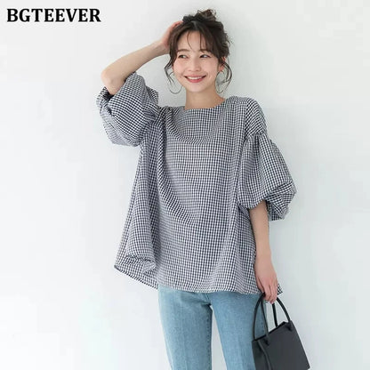 BGTEEVER Vintage Puff Sleeve Blouse | Spring Summer Lace-Up