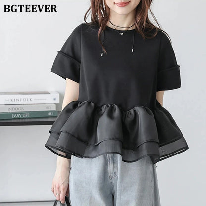 Japanese Style Short-Sleeved Ruffles Splicing T-Shirts