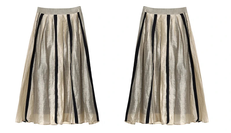 French Style Elegant A-LINE Pleated Striped Hepburn Skirt