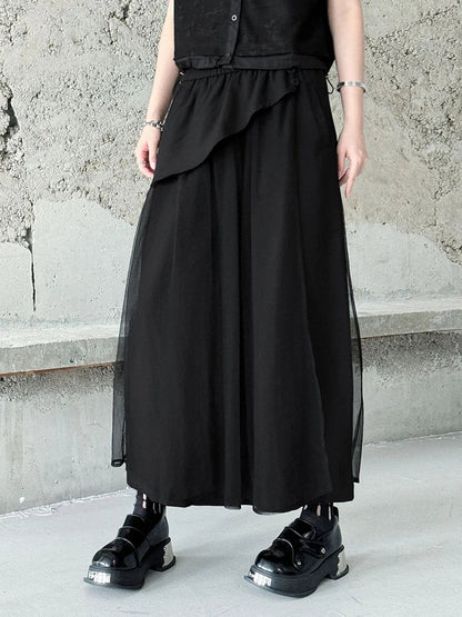 EAM Mesh Wide Leg Pants | High Waist Elastic Trousers -  Écru Doux