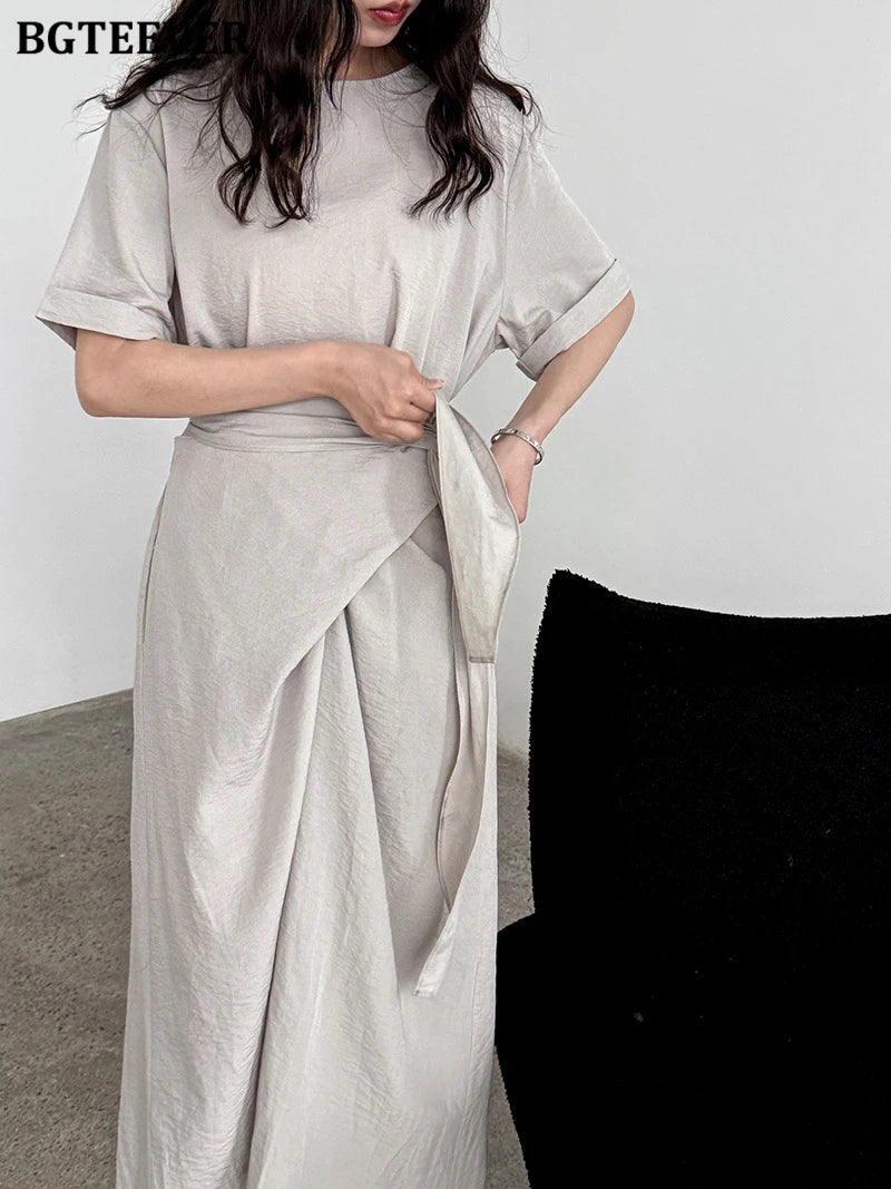 BGTEEVER Summer A-Line Dress | Slim Waist O-Neck Mid-Length