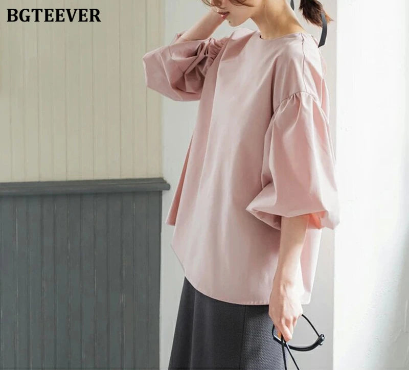 BGTEEVER Vintage Puff Sleeve Blouse | Spring Summer Lace-Up